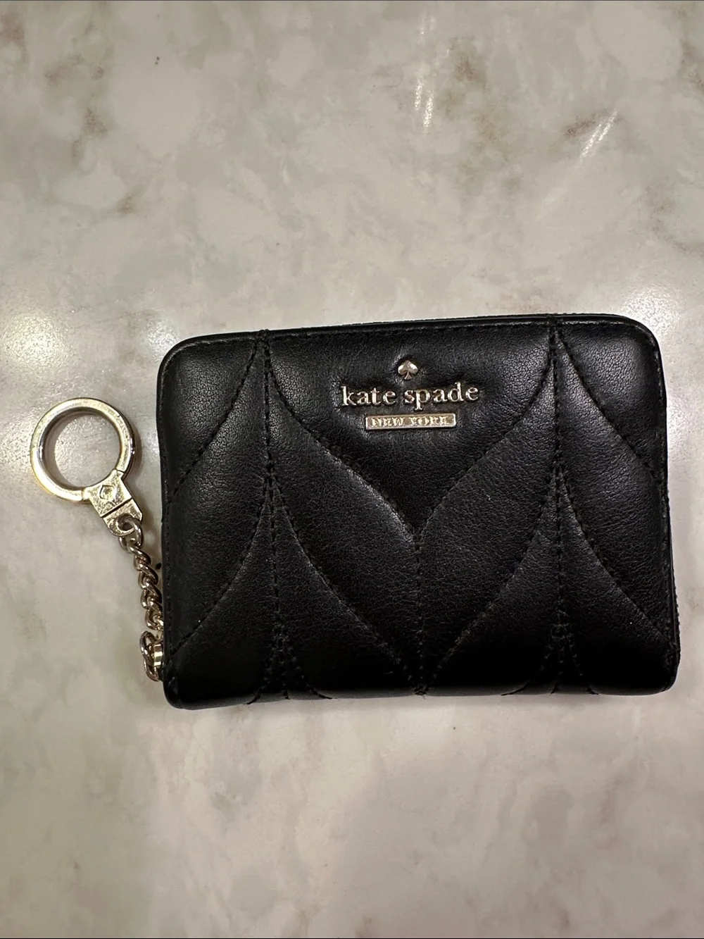 kate spade Black Quilted Leather wallet/keychain with Gold Logo